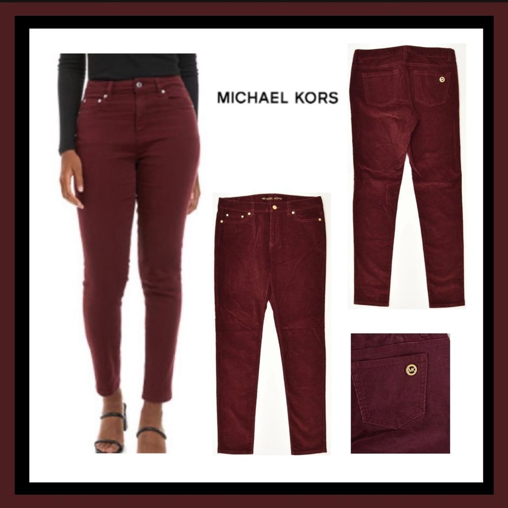 Michael Kors Skinny Super Soft Corduroys in Merlot with Gold Hardware Size 10